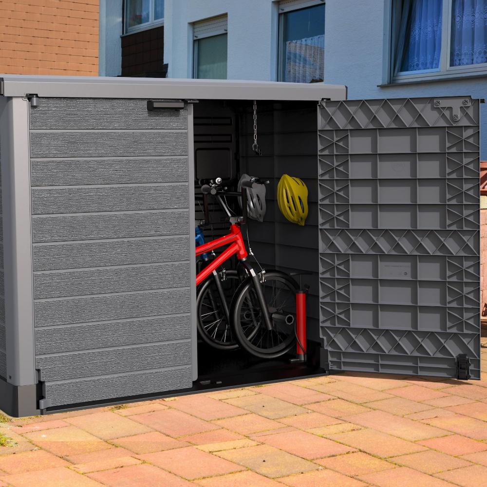 Duramax StoreAway Cedargrain Plastic Garden Storage Box - 1200L Flat Lid - Grey - Image 2
