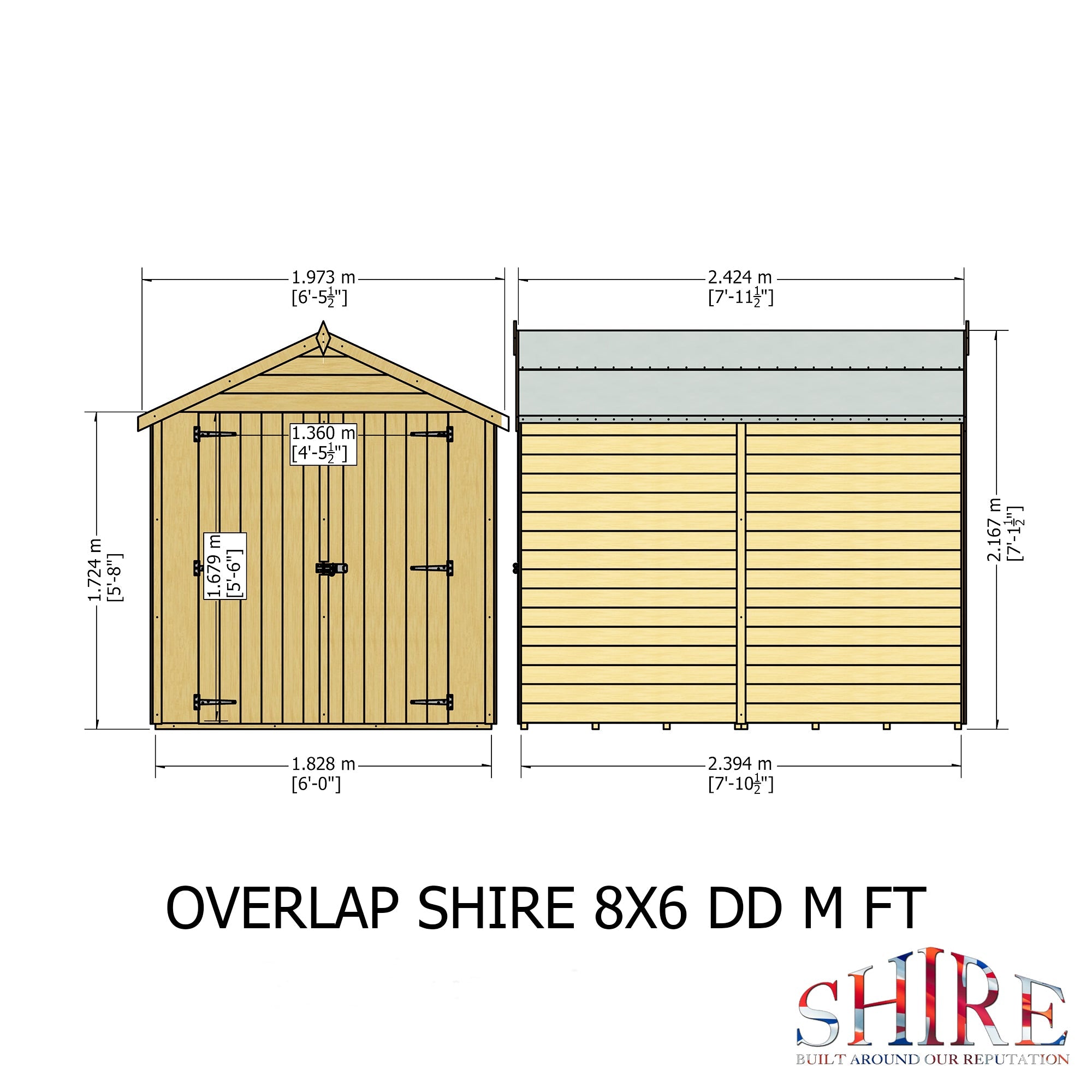 Shire Overlap 8ft x 6ft Windowless Shed with Double Doors - Image 5