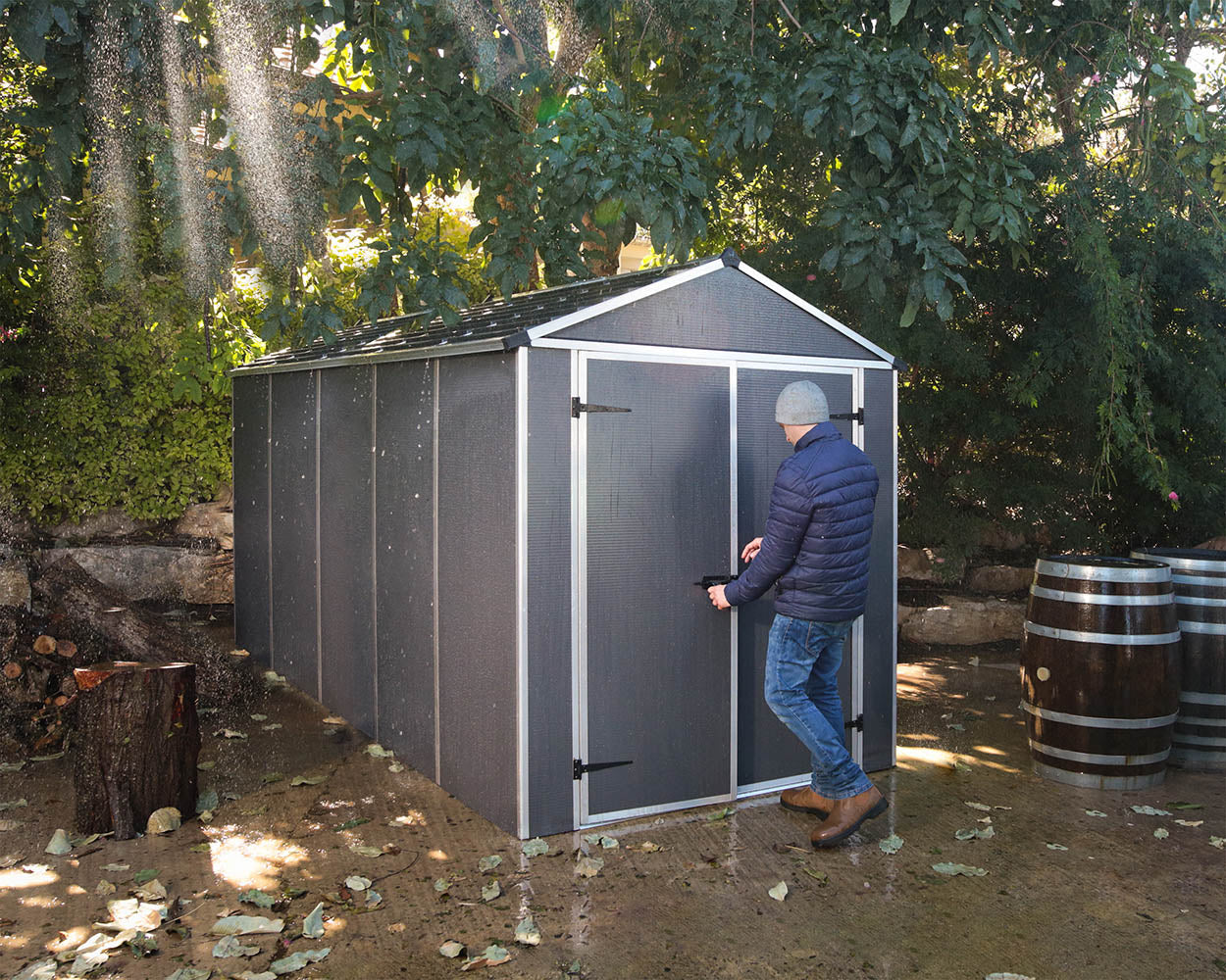 Palram Canopia Rubicon 6 ft. x 12 ft. Shed With Floor - Dark Grey Panels - Image 2