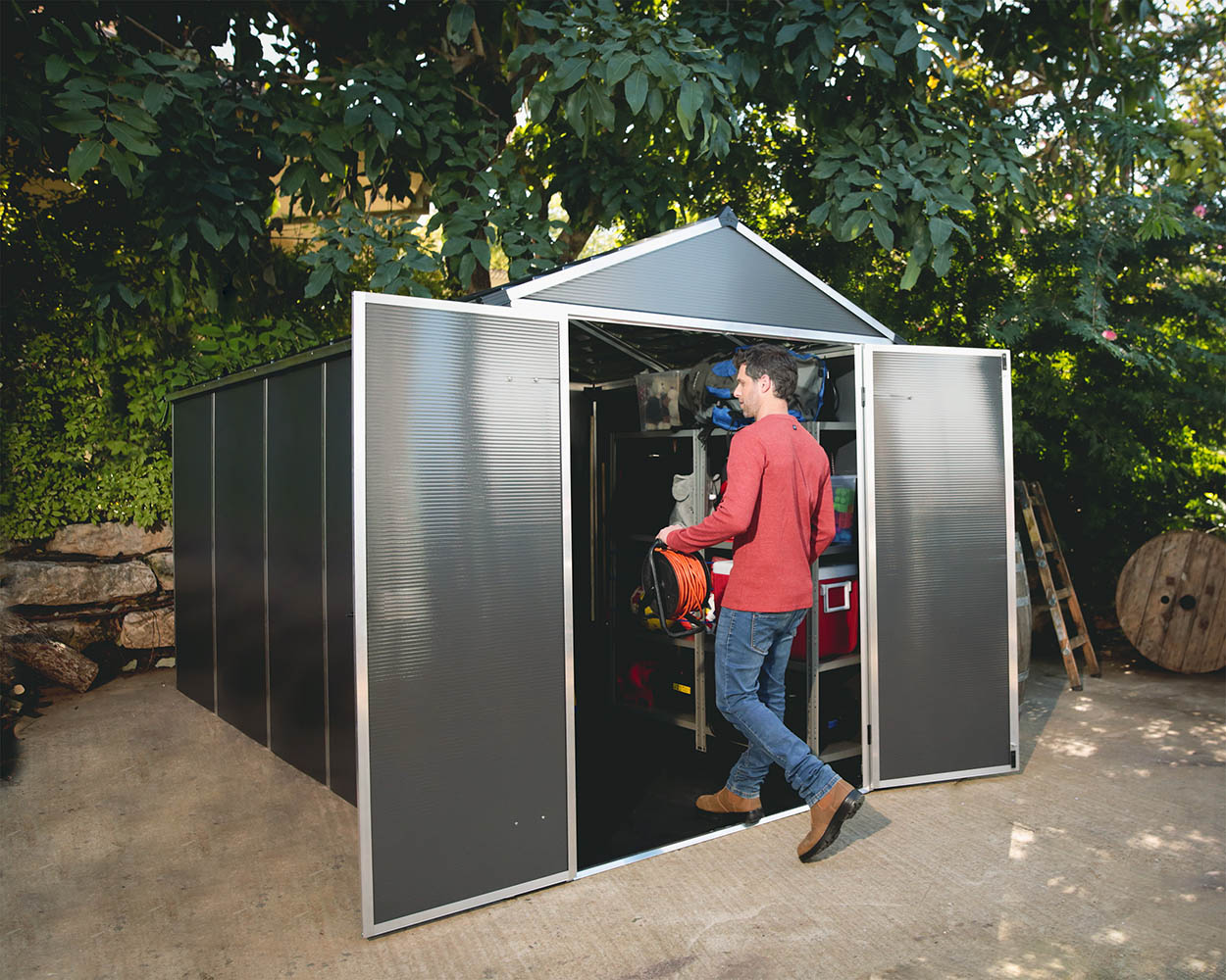 Palram Canopia Rubicon 6 ft. x 12 ft. Shed With Floor - Dark Grey Panels - Image 3