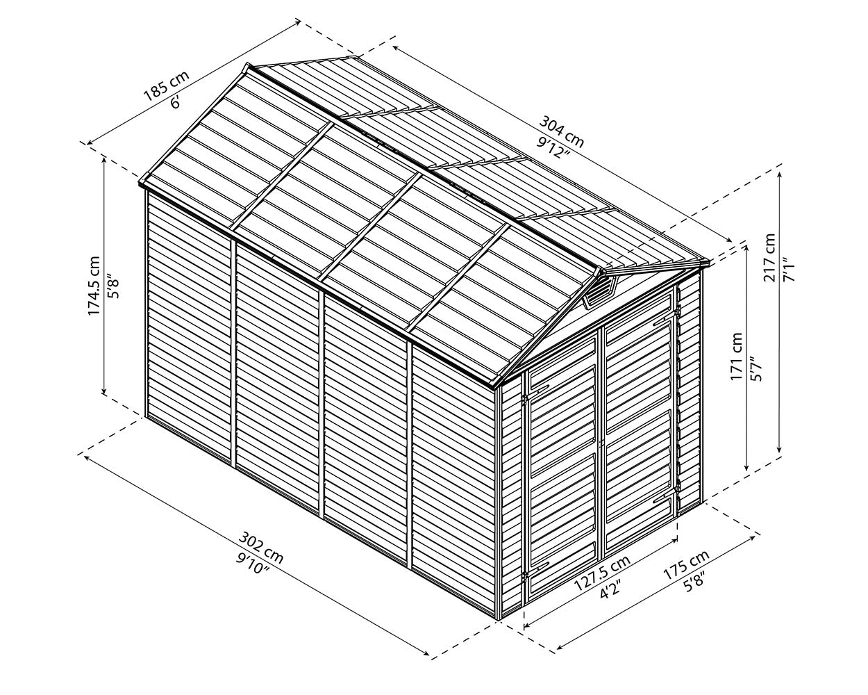 Palram Canopia Skylight 6 ft. x 10 ft. Shed Kit - Dark Grey - Image 4