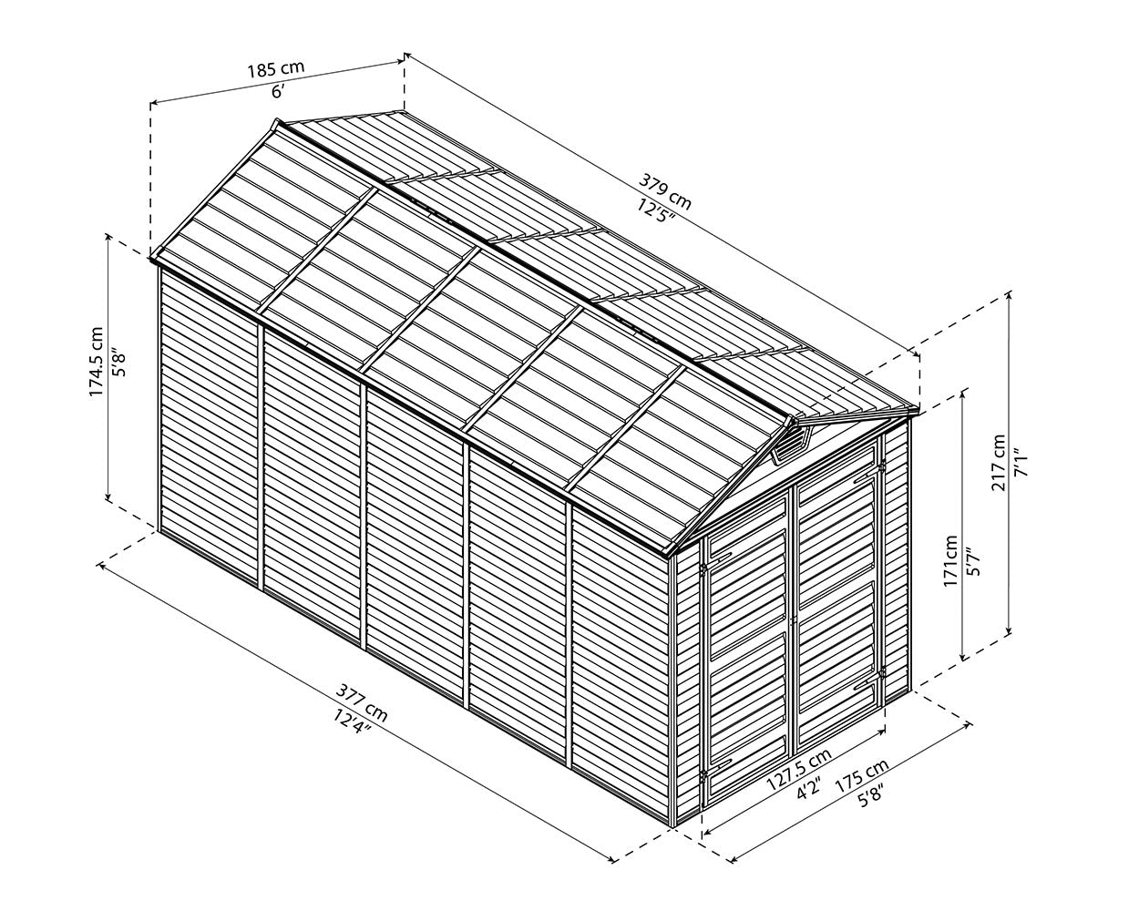 Palram Canopia Skylight 6 ft. x 12 ft. Shed Kit - Dark Grey - Image 3