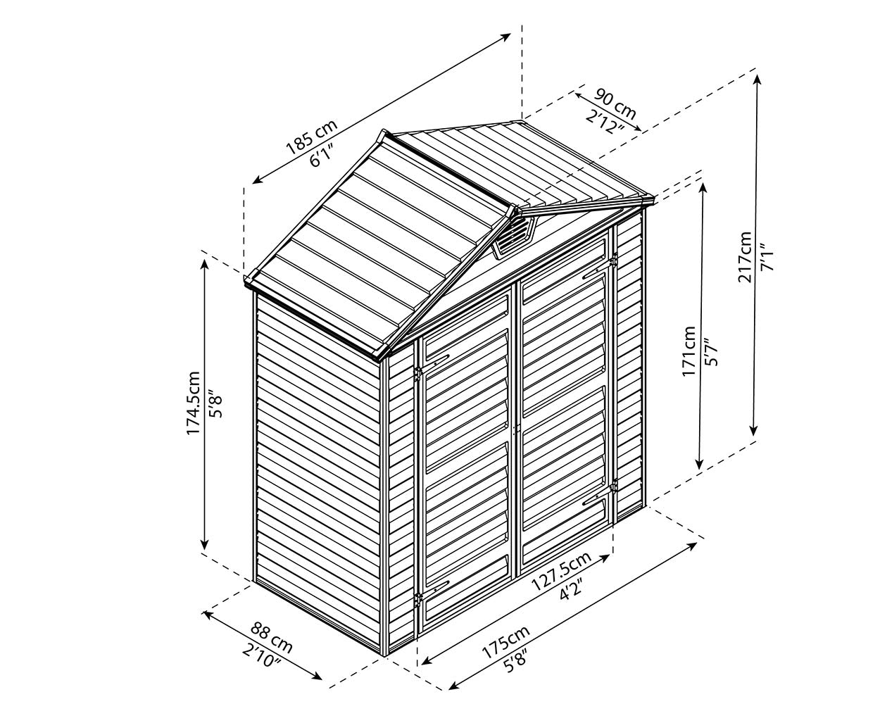 Palram Canopia Skylight 6 ft. x 3 ft. Shed Kit - Dark Grey - Image 5