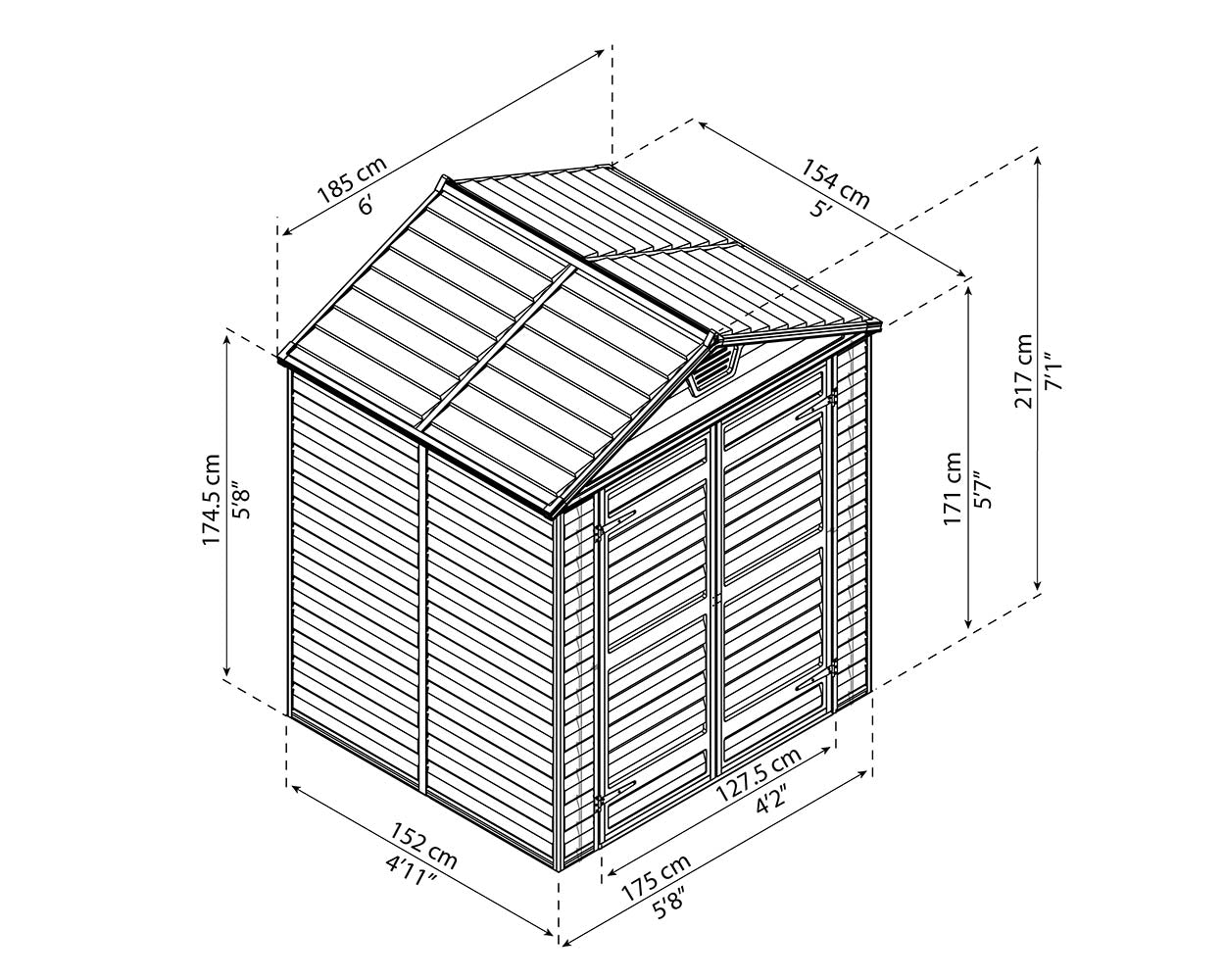 Palram Canopia Skylight 6 ft. x 5 ft. Shed Kit - Dark Grey - Image 4