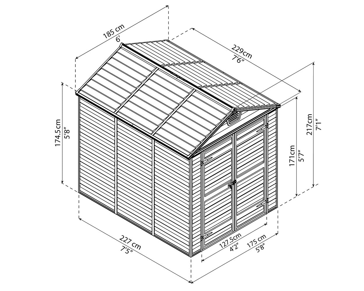 Palram Canopia Skylight 6 ft. x 8 ft. Shed Kit - Dark Grey - Image 4