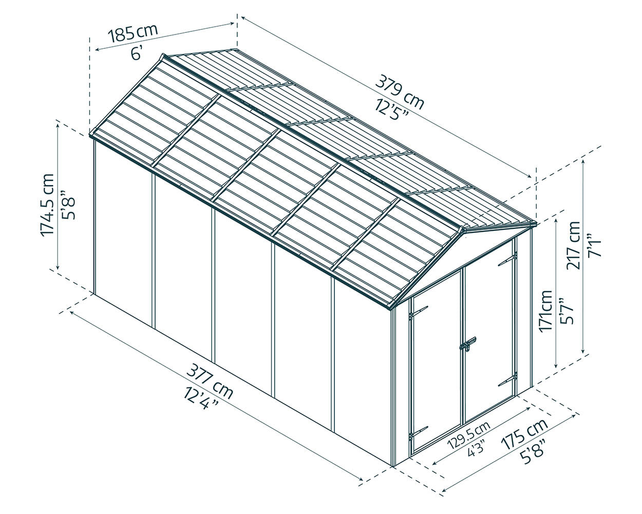 Palram Canopia Rubicon 6 ft. x 12 ft. Shed With Floor - Dark Grey Panels - Image 5