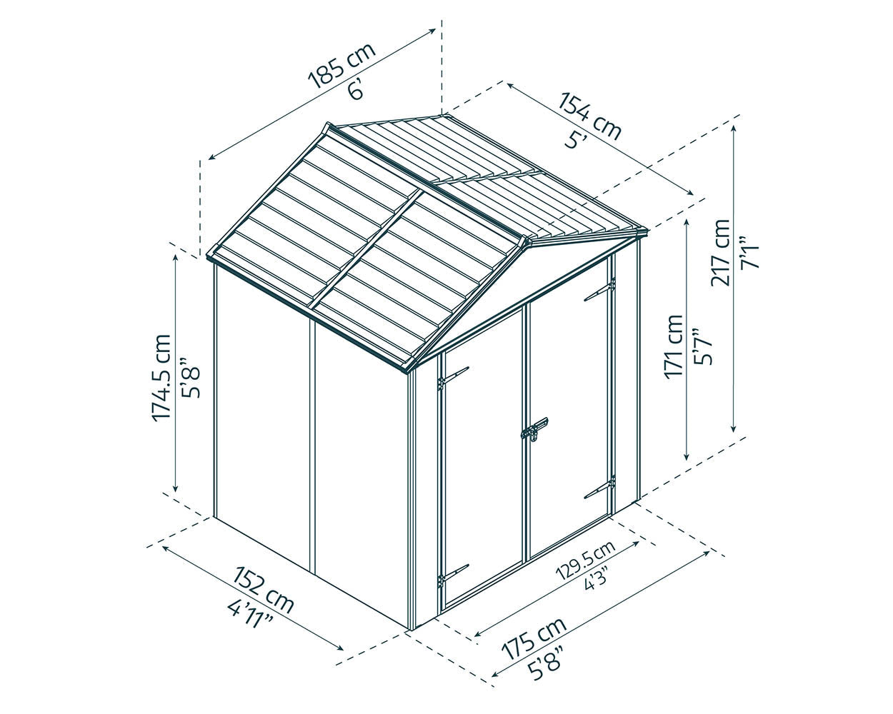 Palram Canopia Rubicon 6 ft. x 5 ft. Shed With Floor - Dark Grey Panels - Image 6