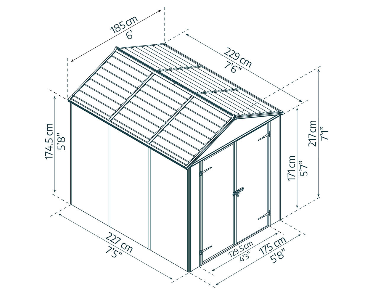 Palram Canopia Rubicon 6 ft. x 8 ft. Shed With Floor - Dark Grey Panels - Image 4
