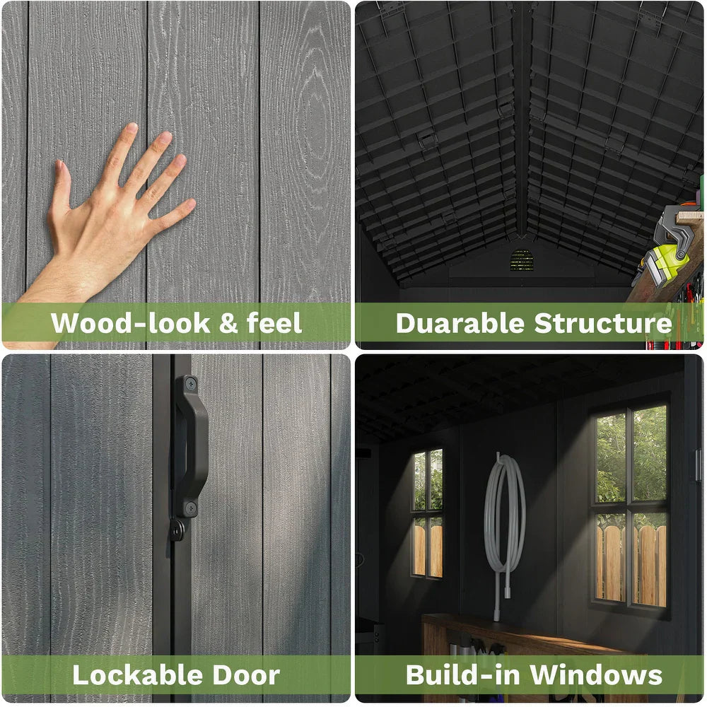Garden Guard 4ft x 6ft Premium Woodgrain Garden Shed - Anthracite Grey - Image 5