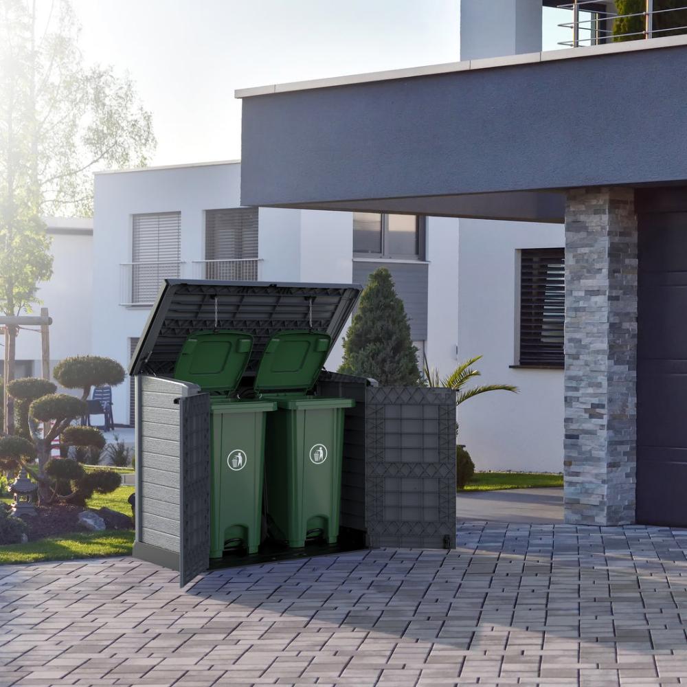 Duramax StoreAway Cedargrain Plastic Garden Storage Box - 1200L Flat Lid - Grey - Image 3