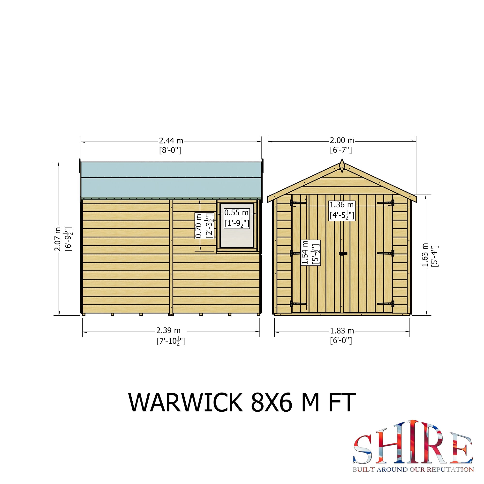 Shire Warwick Shiplap 8ft x 6ft Apex Shed (Double Doors) - Image 6
