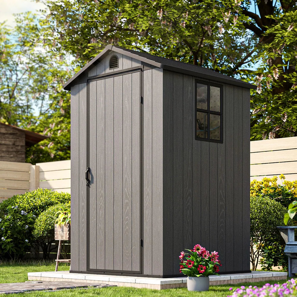 Garden Guard 4ft x 6ft Premium Woodgrain Garden Shed - Anthracite Grey